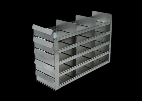 stainless steel laboratory freezer rack with sliding trays for 2 inch cryo boxes five high by three deep 