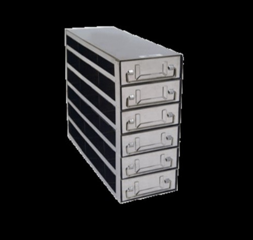 [FR-DRW-2-18] stainless steel laboratory freezer drawer rack for 2 inch cryo boxes three deep and six high 